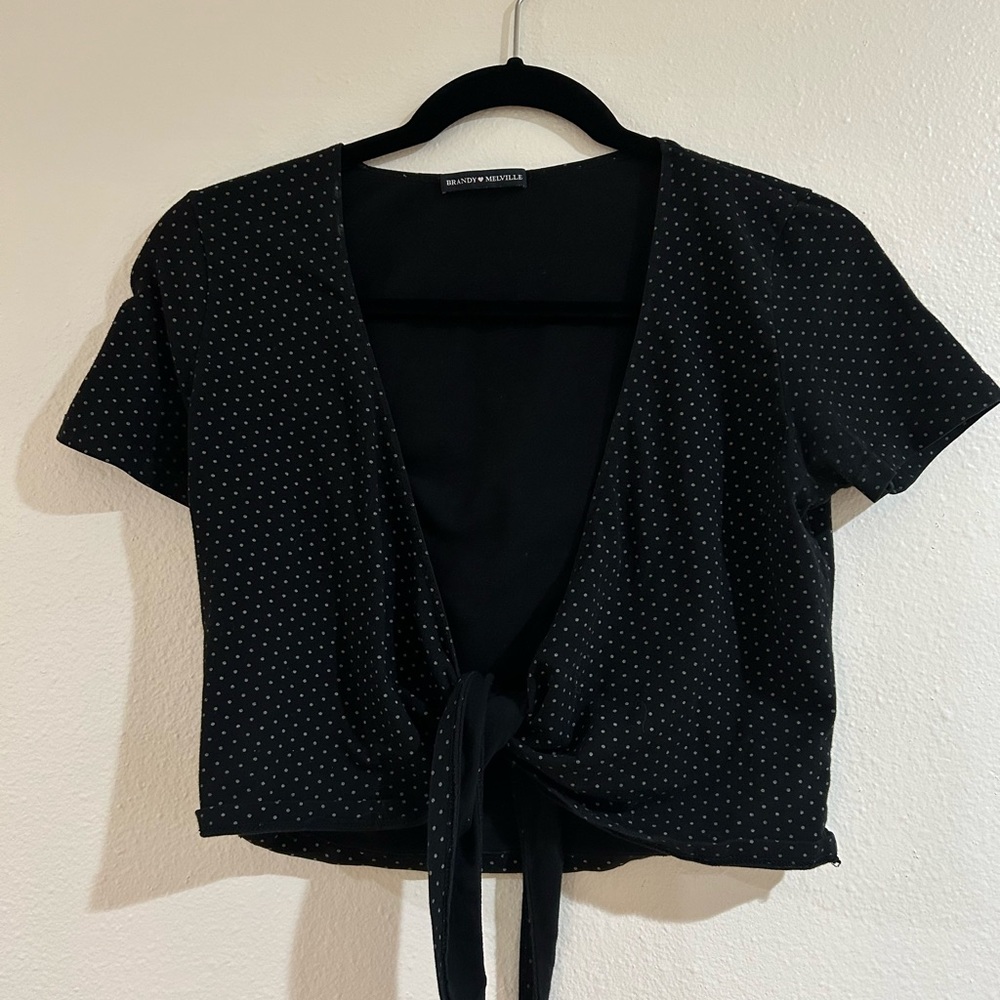 Brandy Melville Polka Dot Tie-Front Rae Top
